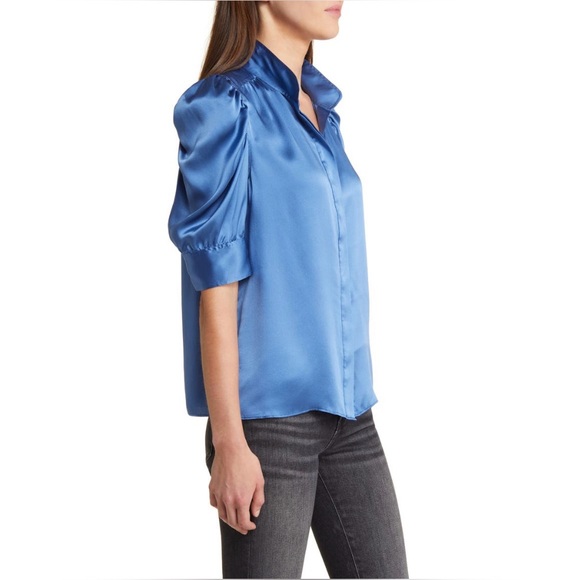 NWT💝FRAME Gillian Silk Collared Puff-Sleeve Top in Slate Blue Size S - Picture 14 of 16